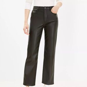 Dark Green Straight Leather Pants Petite
